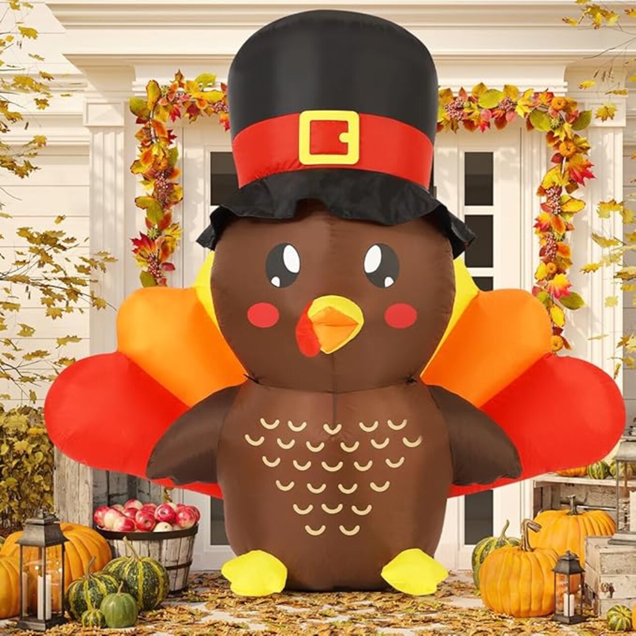 GOOSH 5 FT Tall Thanksgiving Inflatables Turkey Baby in Hat with Built-in LEDs